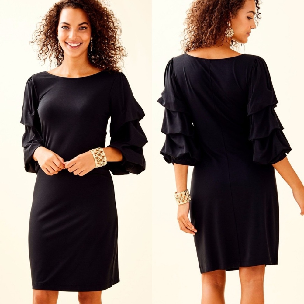 NWT Lilly Pulitzer leonie dress in onyx black ruffle sleeve dress